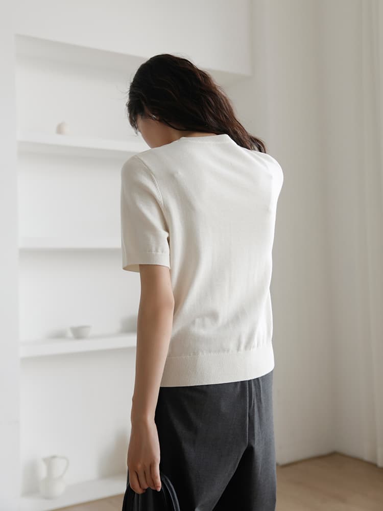 ニット シンプル半袖クルーネックニット