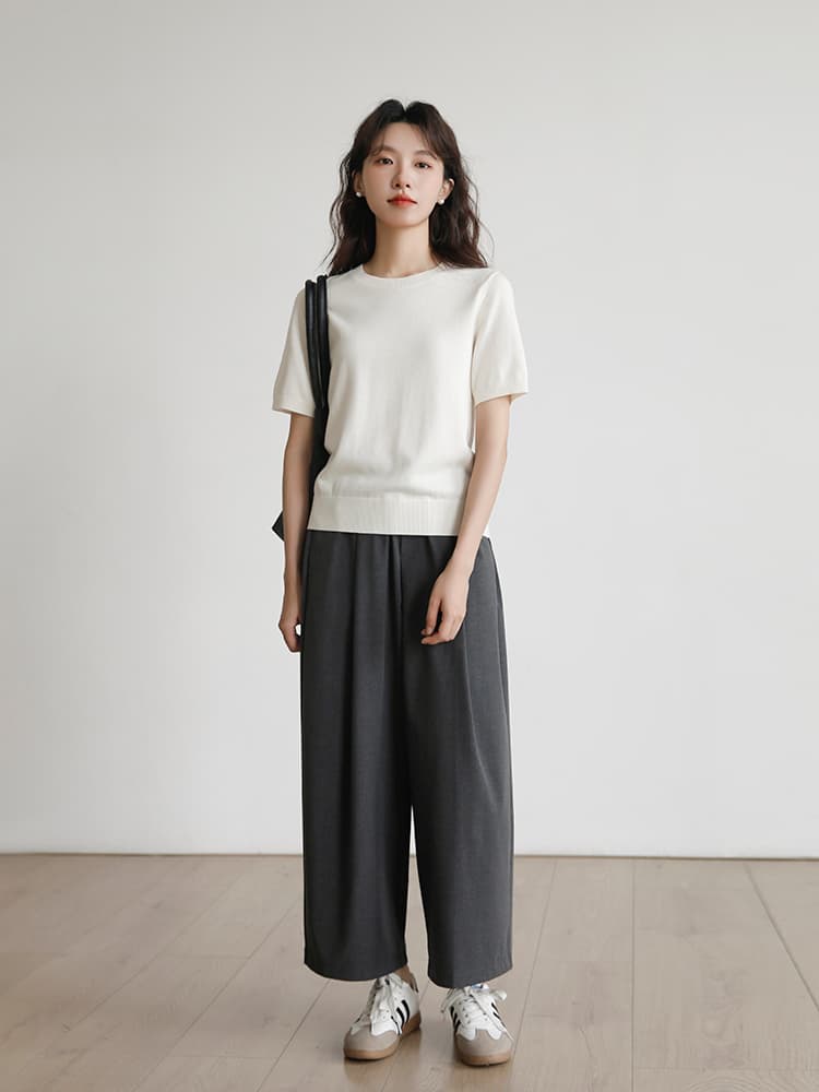 ニット シンプル半袖クルーネックニット