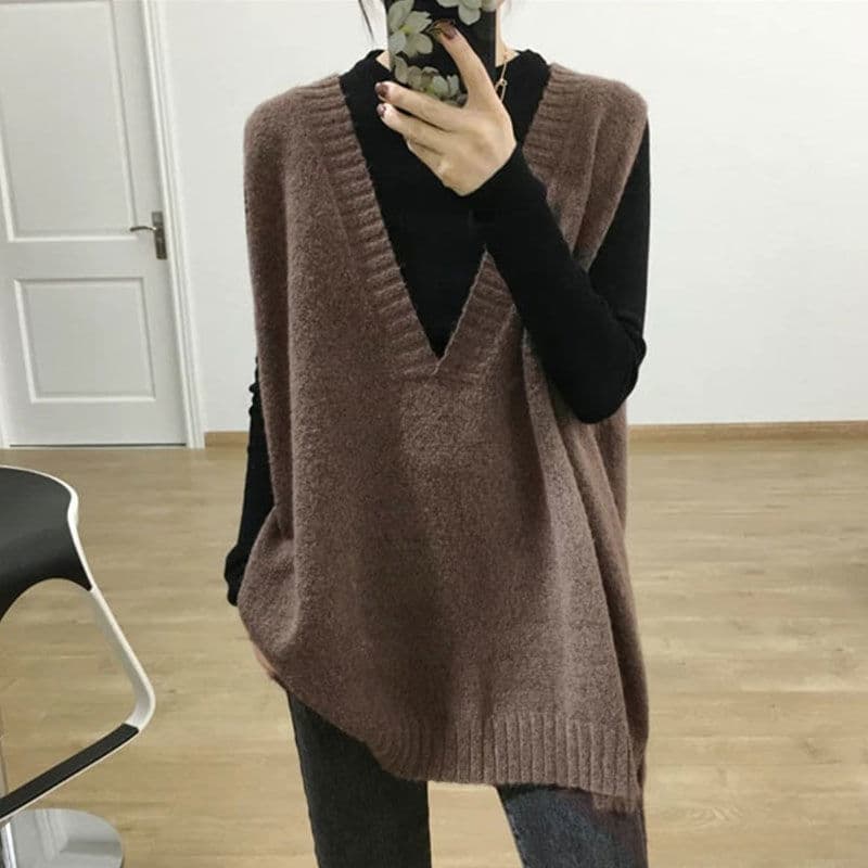 韓国風ニットベスト深めブイネック4色展開