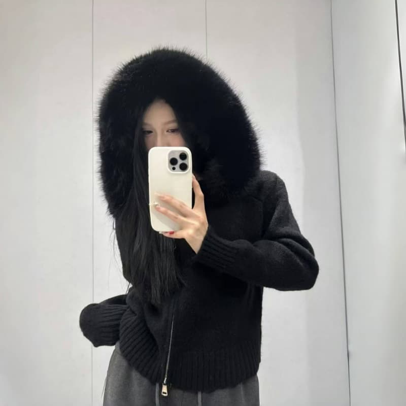 ファー付きフードニットセーター レディース 韓国風 3色展開