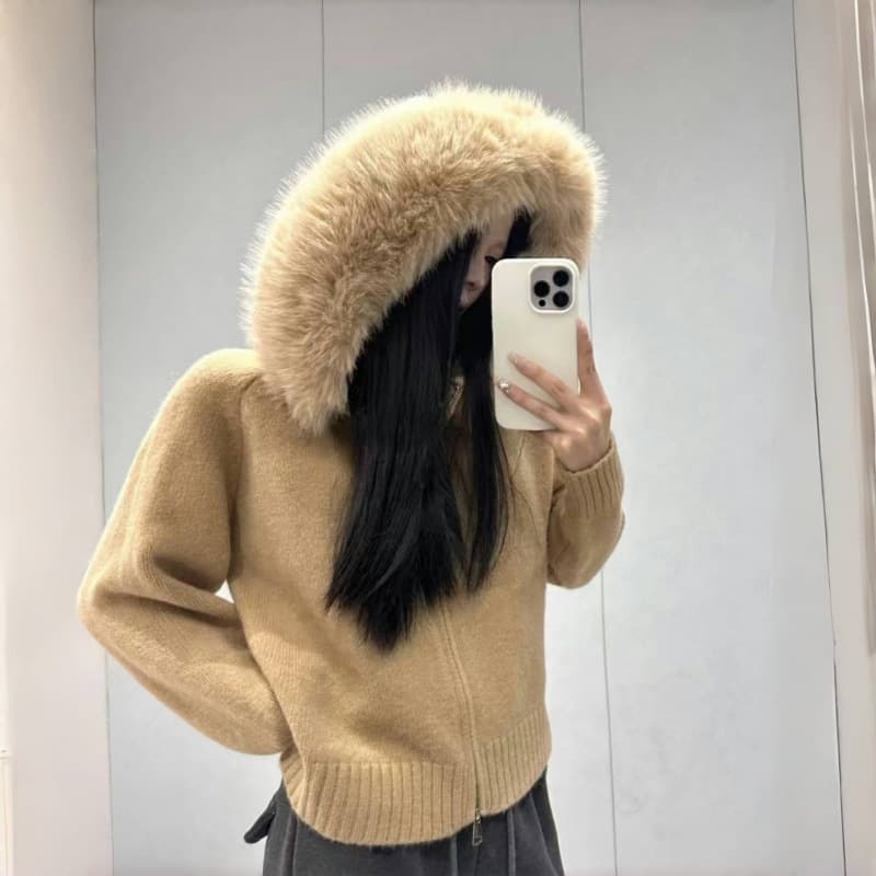 ファー付きフードニットセーター レディース 韓国風 3色展開