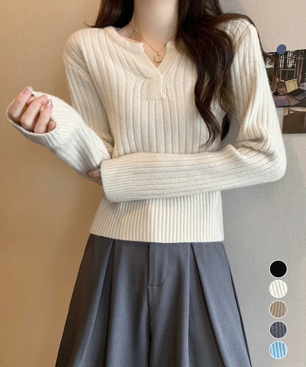 ニット リブニット長袖トップスきれいめ無地