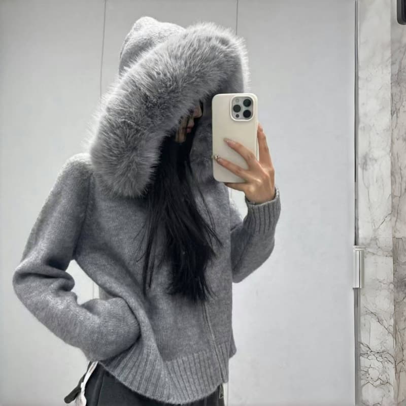 ファー付きフードニットセーター レディース 韓国風 3色展開
