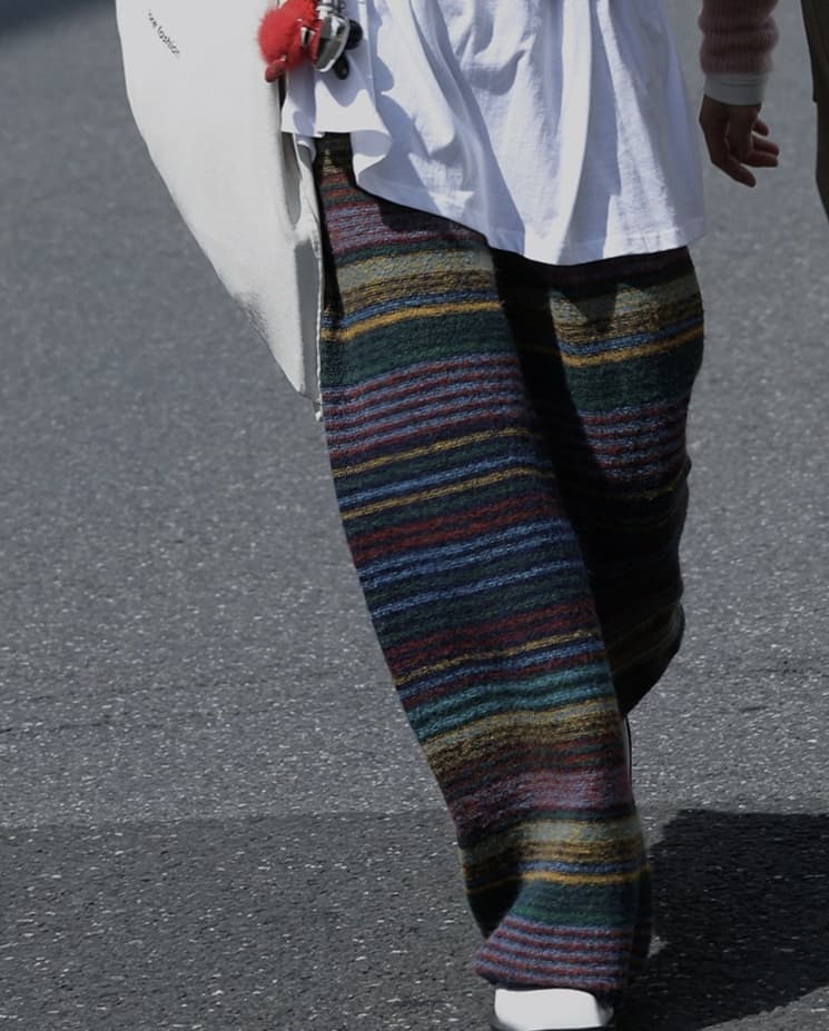 ライン編みワイドニットパンツ