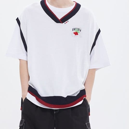 ニット 学院風レイヤードニットベスト