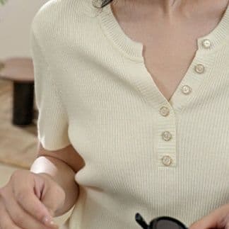 ニット ヘンリーネック半袖リブニット