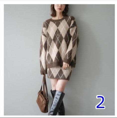 アーガイル柄ニットセーター&スカートセット セットアップ