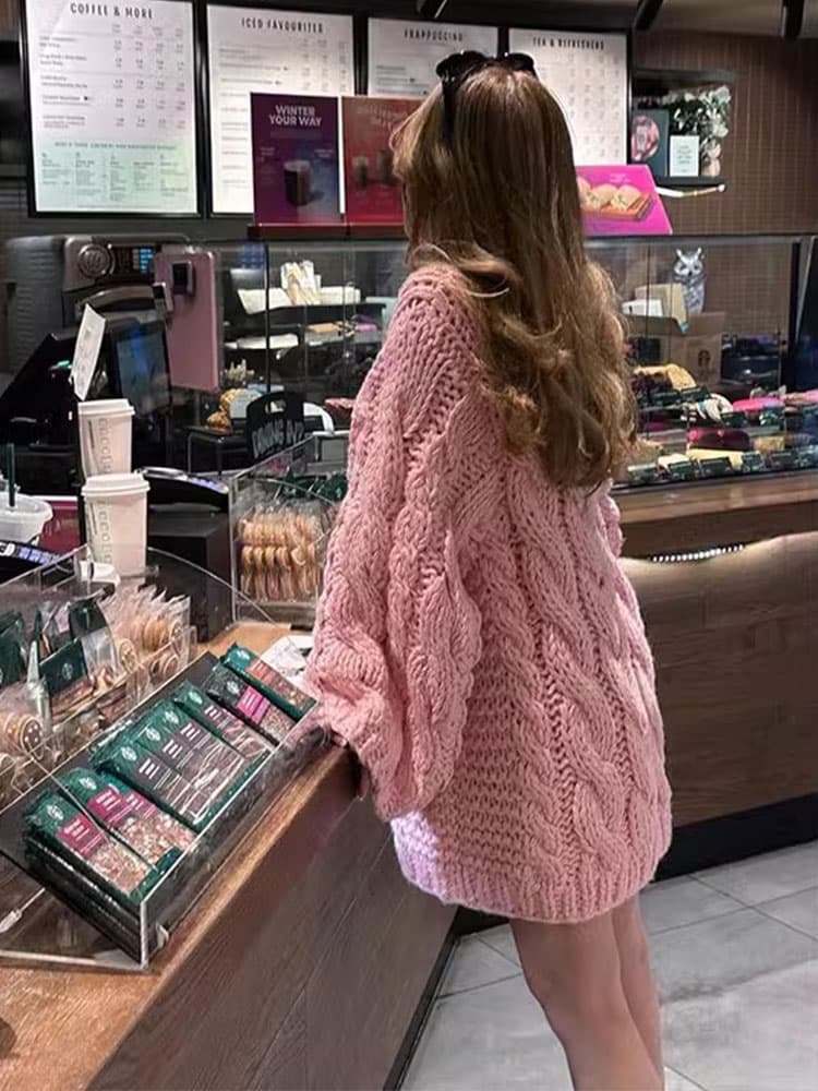 ニット ざっくり編み模様のゆったりニット