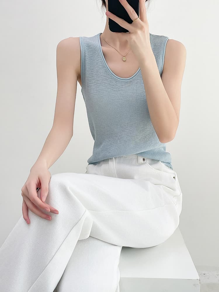 ニット 縦リブ編み柔らか肌触りベスト