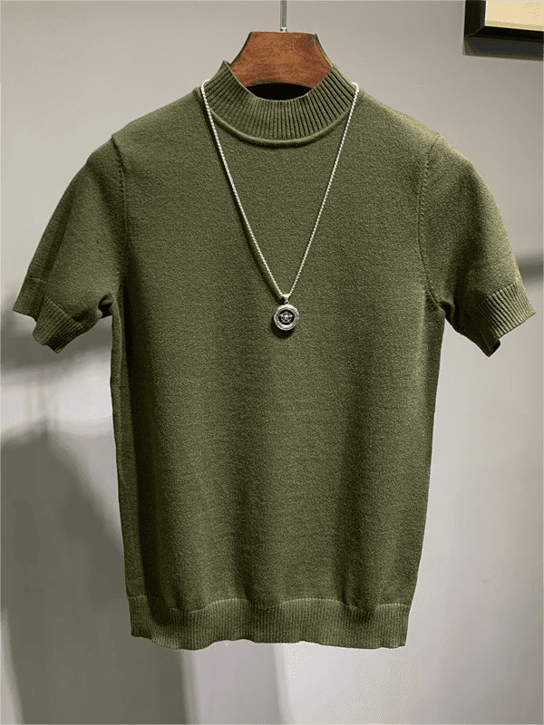 ニット モックネック半袖ニットトップス
