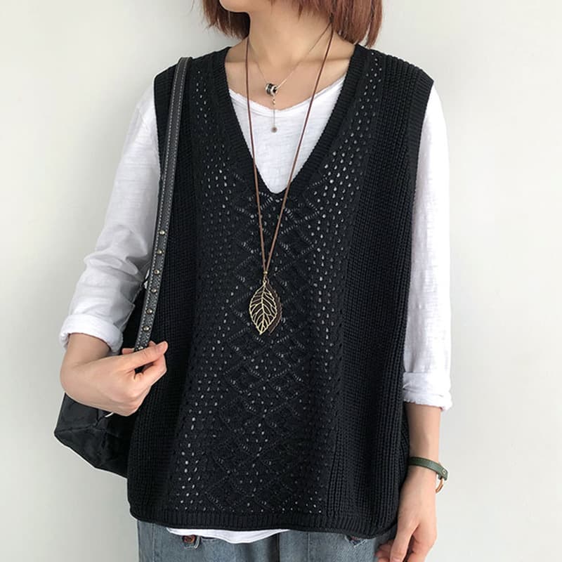 ニット 透かし編みレトロベスト