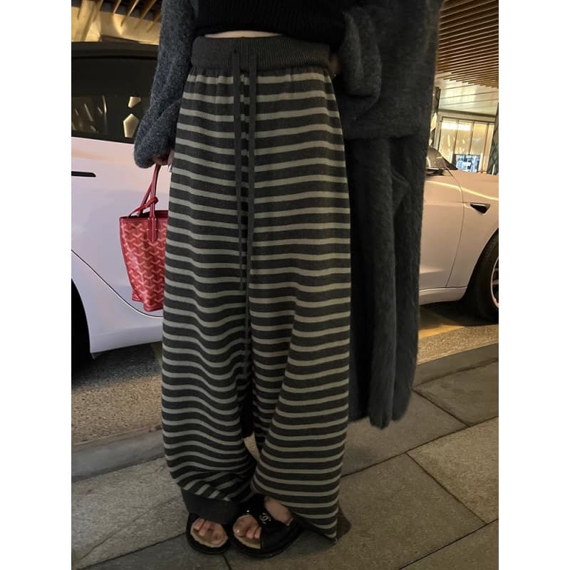 リラックス ボーダーニットパンツ