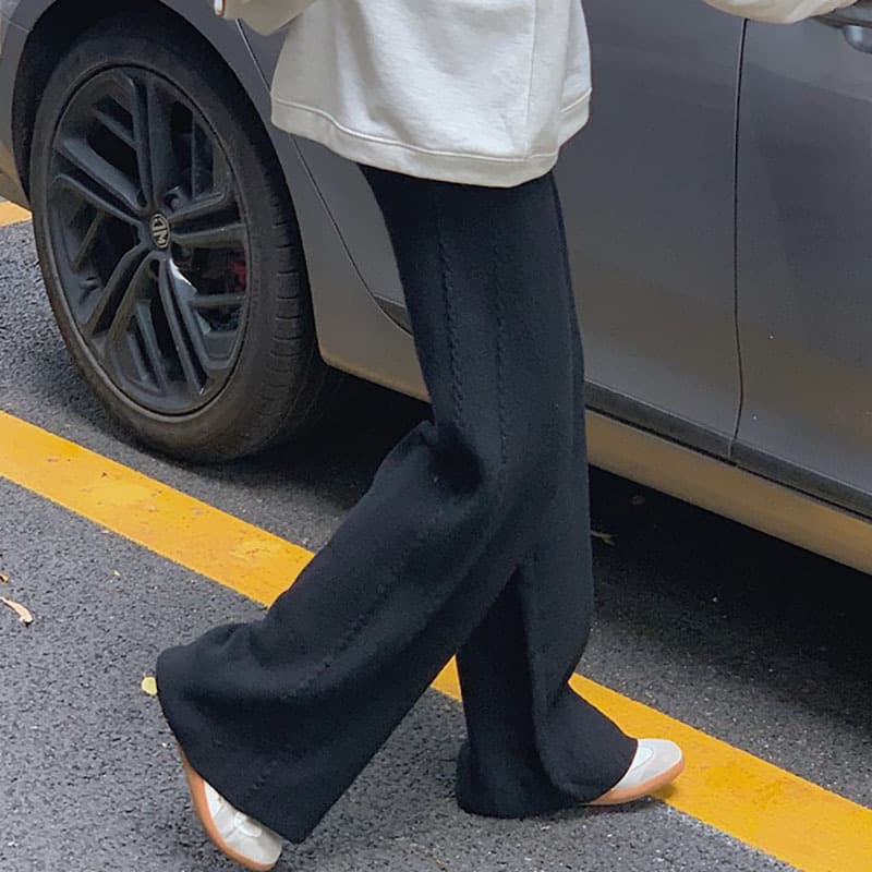ニット ストレート編みロングワイドパンツ