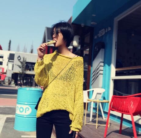 秋冬レディースゆったりメッシュニットセーター