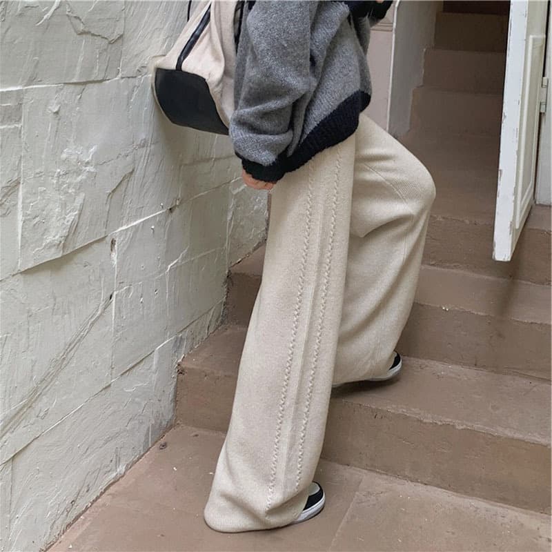 ニット ストレート編みロングワイドパンツ