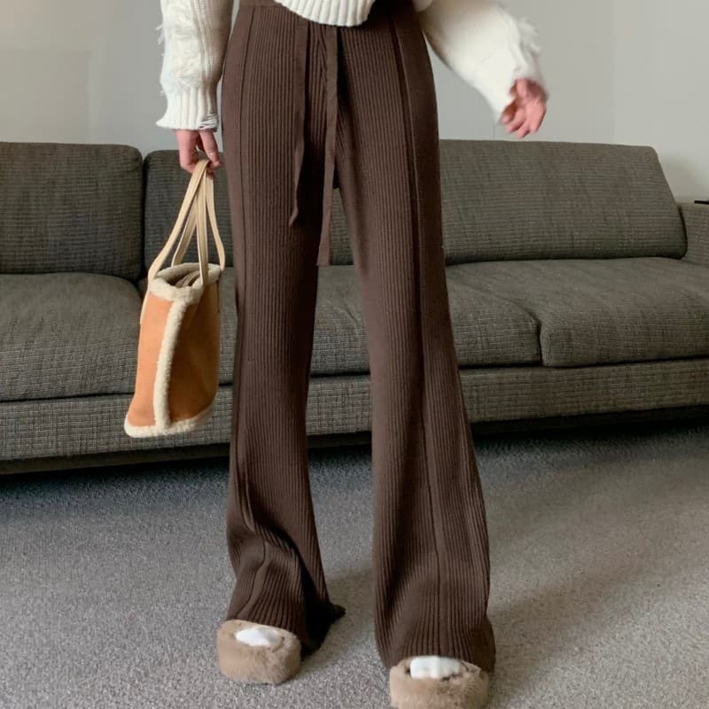 ニット リブ編みストレートワイドパンツ