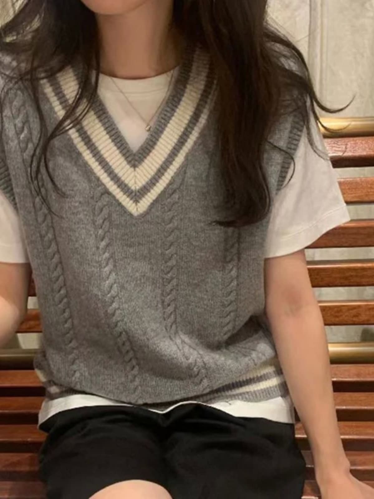 ニット 学院風編み模様ニットベスト
