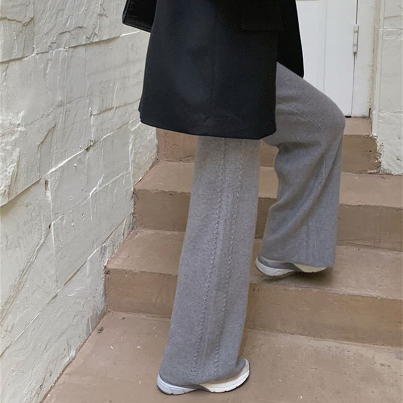 ニット ストレート編みロングワイドパンツ