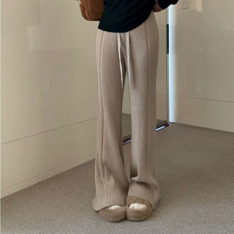 ニット リブ編みストレートワイドパンツ