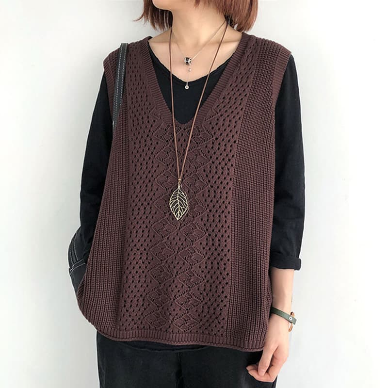 ニット 透かし編みレトロベスト