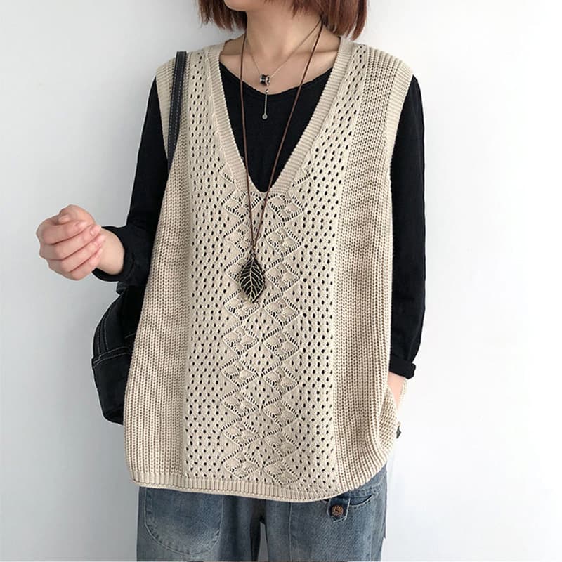 ニット 透かし編みレトロベスト