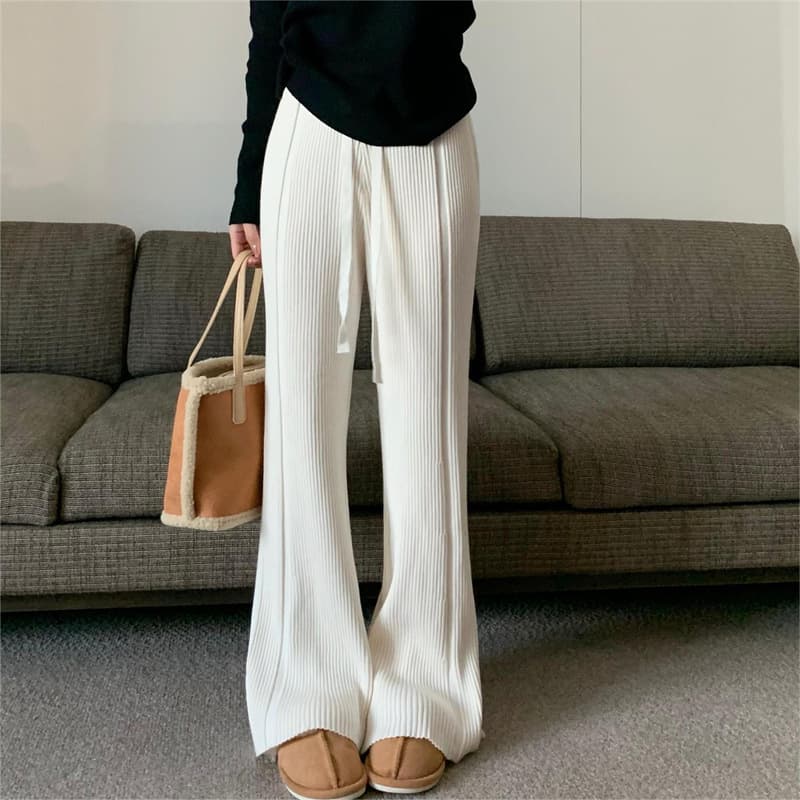 ニット リブ編みストレートワイドパンツ