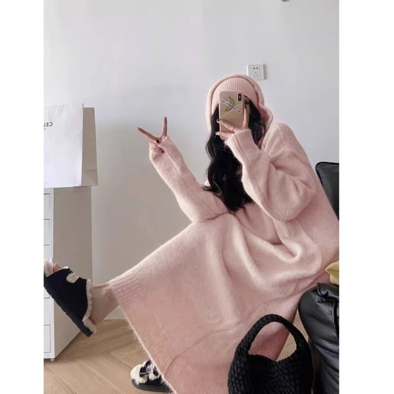 ふんわりロング丈ニットワンピース