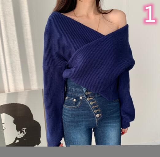 春秋用女性向け可愛い長袖ニット通勤セーター