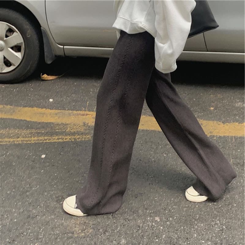 ニット ストレート編みロングワイドパンツ