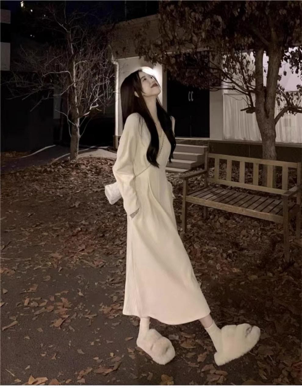 大人可愛いロング丈ニットワンピース
