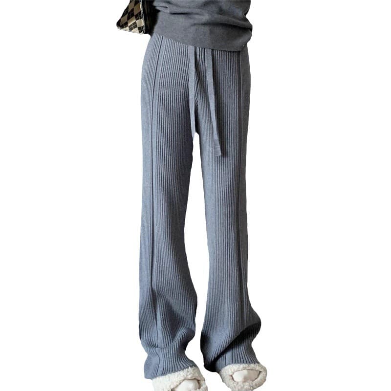 ニット リブ編みストレートワイドパンツ