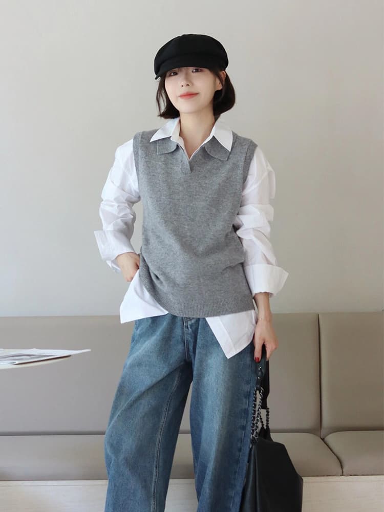 ニット 仕事着にも映える襟付きニットベスト
