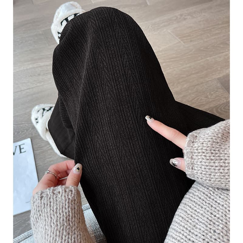 ニット リブ編み柄のゆったりあったかパンツ