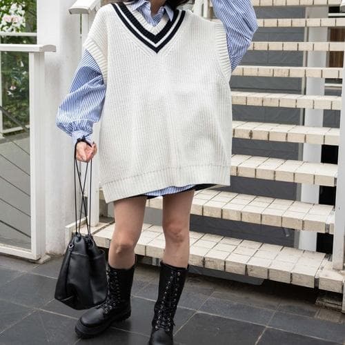 ニット ニット ラインアクセント大人のゆったりベスト