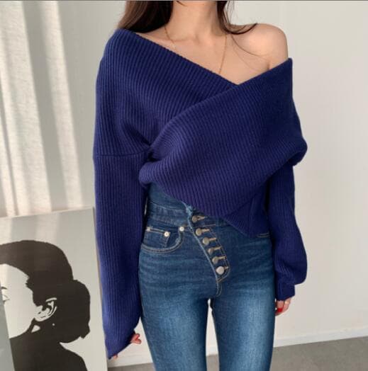 春秋用女性向け可愛い長袖ニット通勤セーター