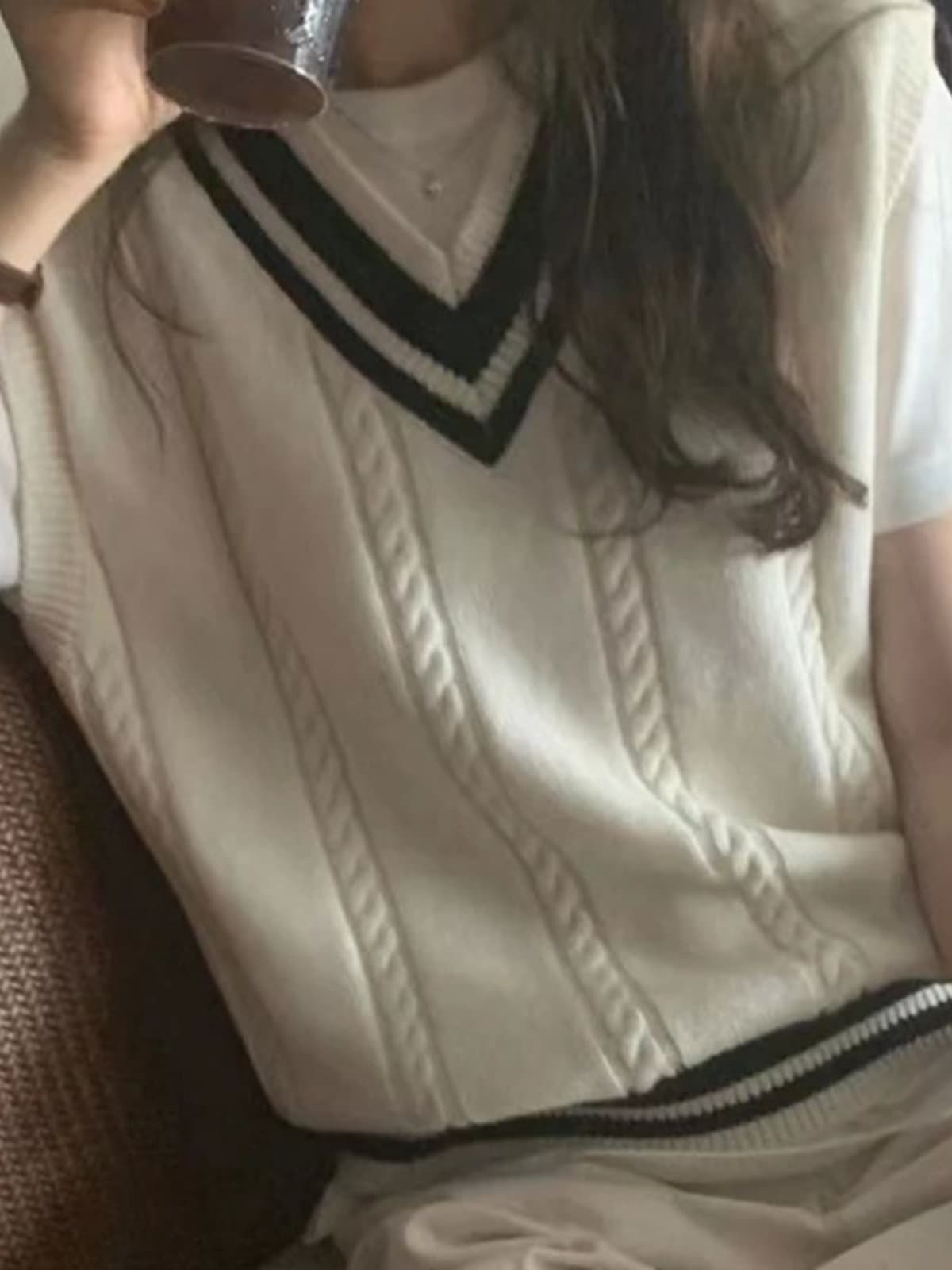 ニット 学院風編み模様ニットベスト